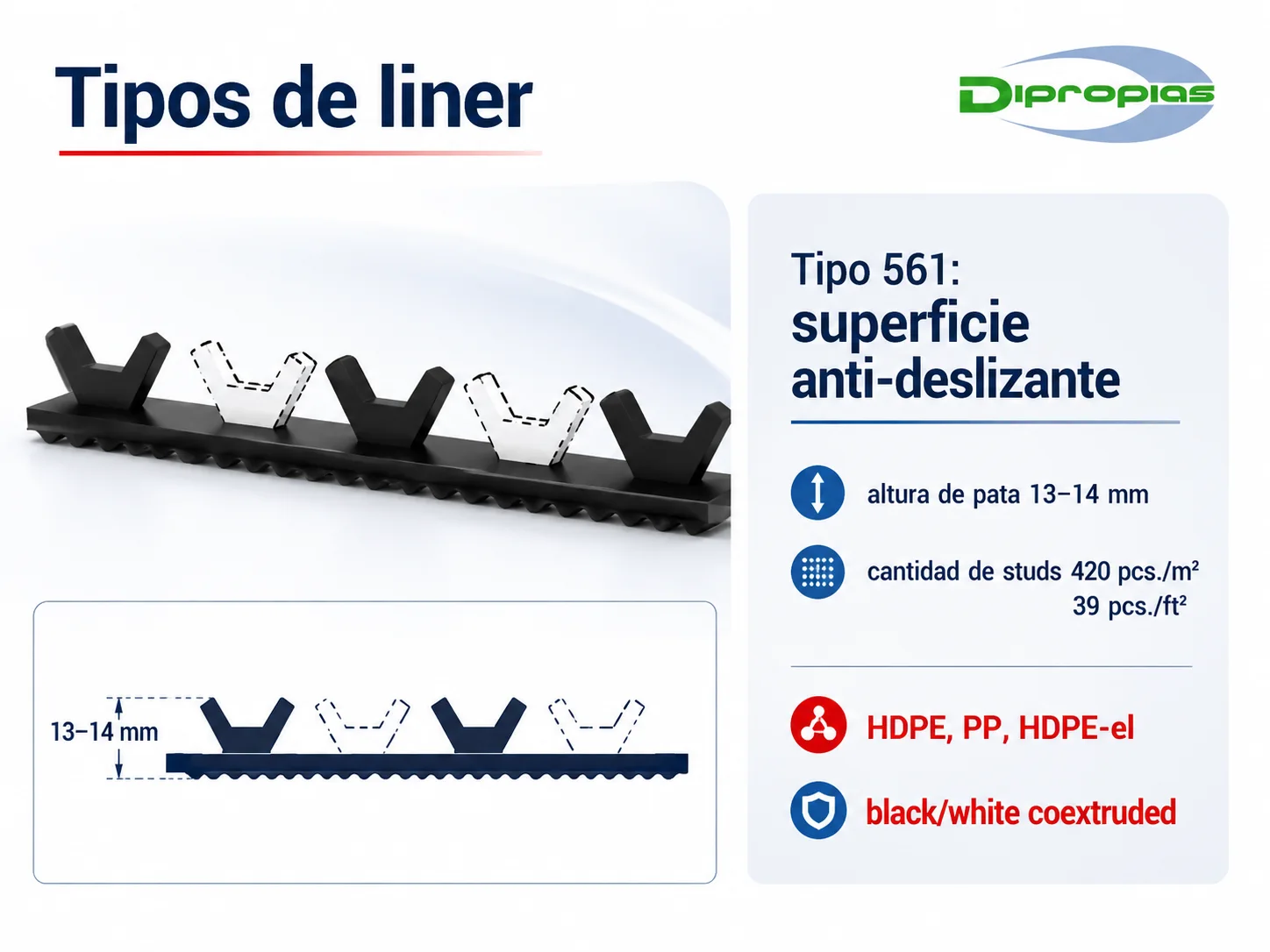 Tipo 561 Stud Liner con superficie anti-deslizante